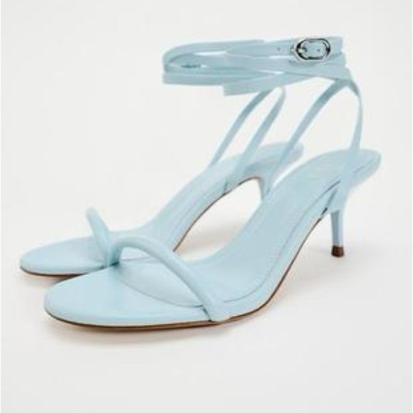 NWT. Zara Light Blue Leather Tubular Straps Heeled Sandals. Size 10. - Picture 2 of 8